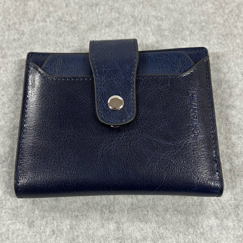 Bostanten navy blue leather wallet